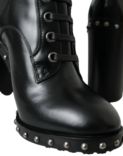 Dolce &amp; Gabbana - Bottines à lacets cloutées en cuir noir