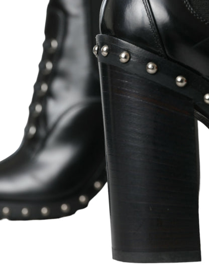 Dolce &amp; Gabbana - Bottines à lacets cloutées en cuir noir