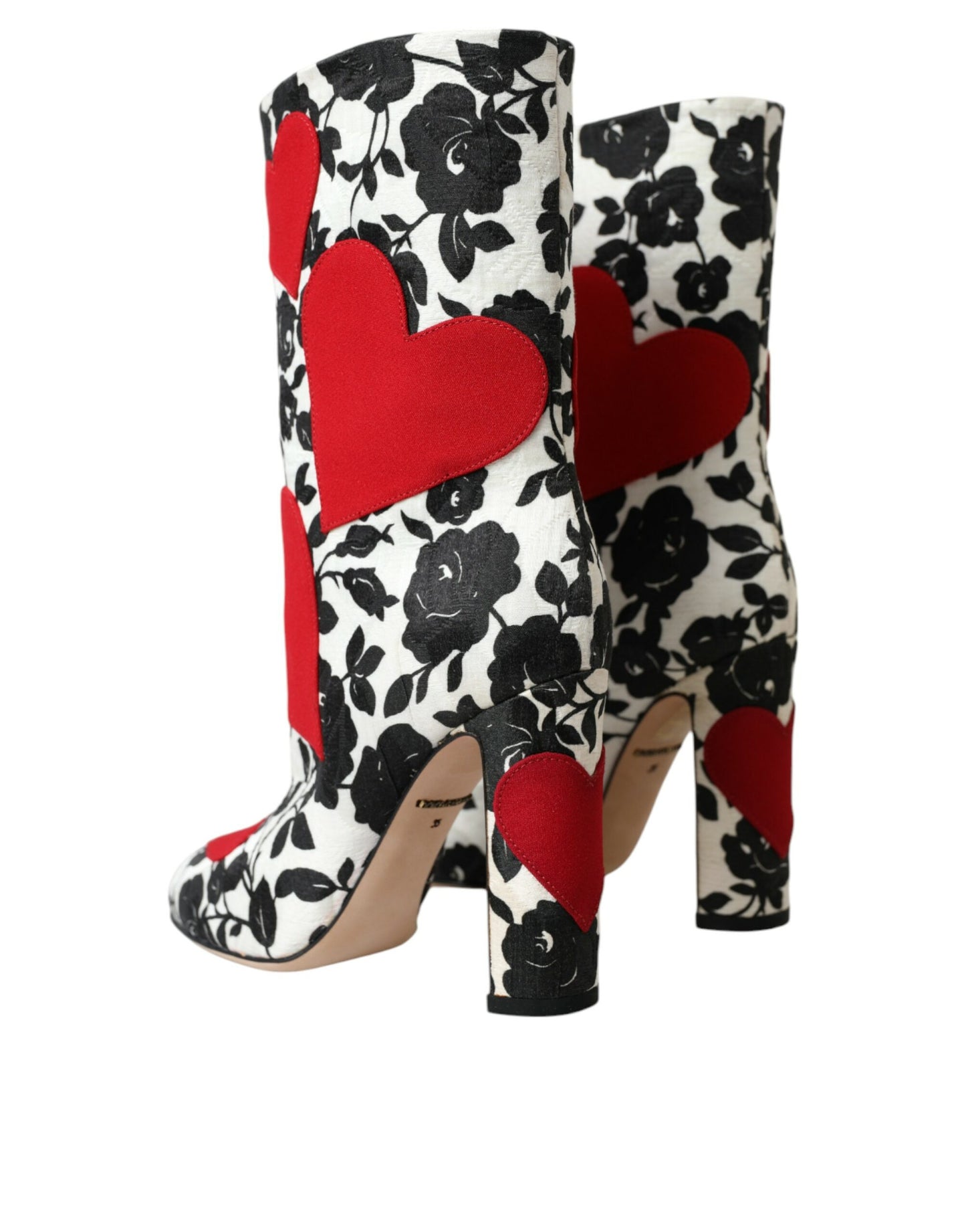 Dolce &amp; Gabbana - Bottines hautes en cuir blanc à motif floral et cœurs