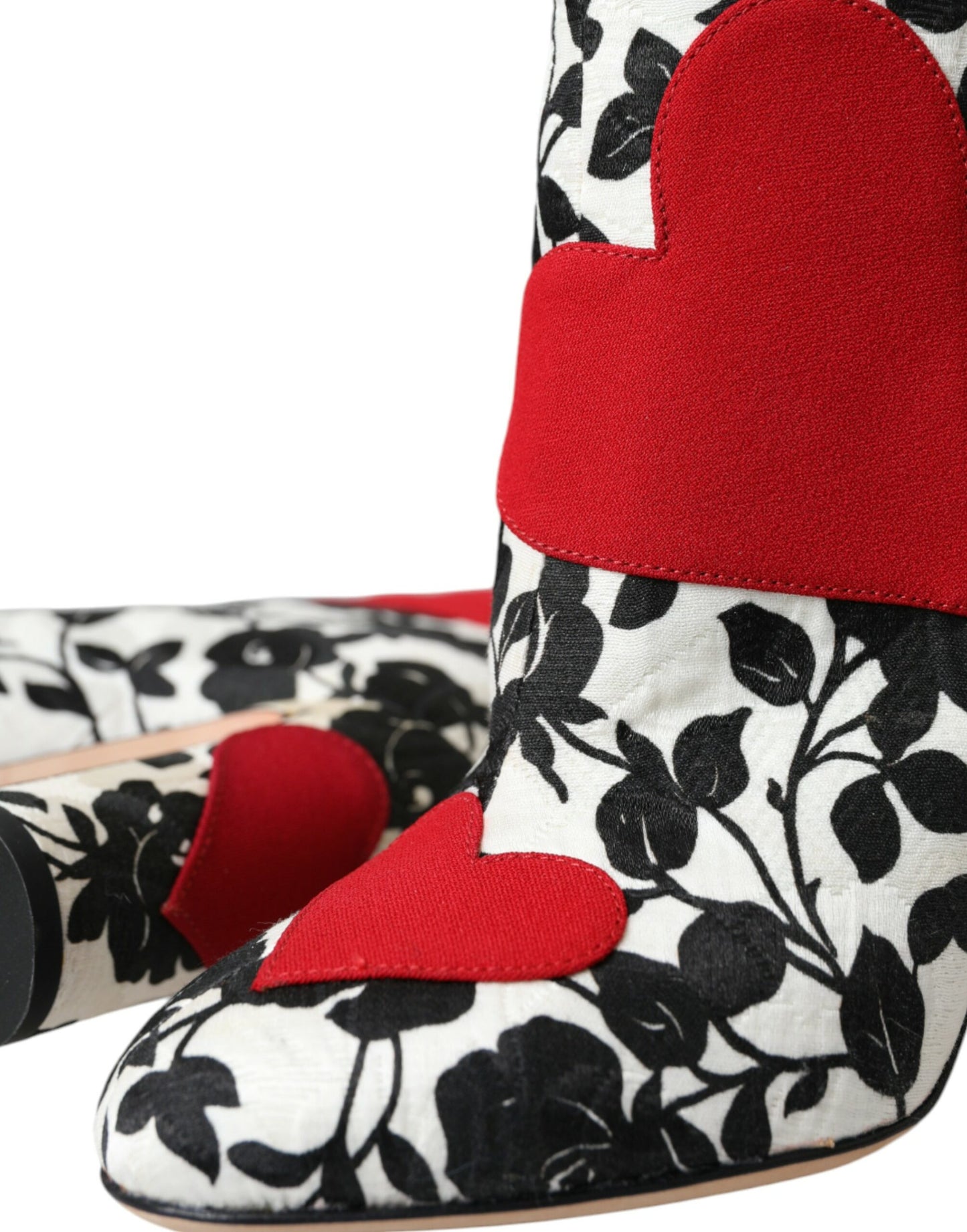 Dolce &amp; Gabbana - Bottines hautes en cuir blanc à motif floral et cœurs