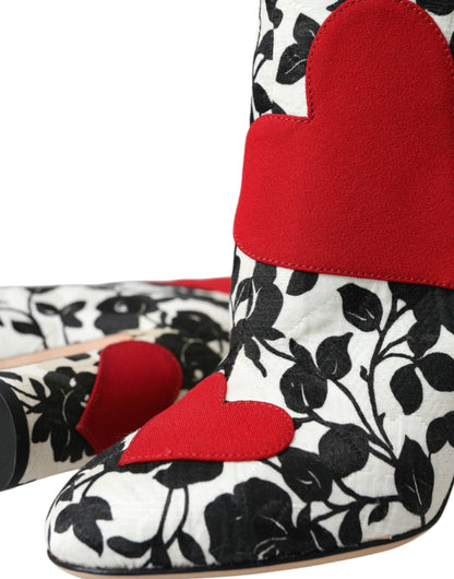 Dolce &amp; Gabbana - Bottines hautes en cuir blanc à motif floral et cœurs