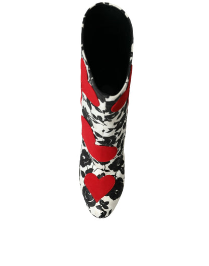 Dolce &amp; Gabbana - Bottines hautes en cuir blanc à motif floral et cœurs