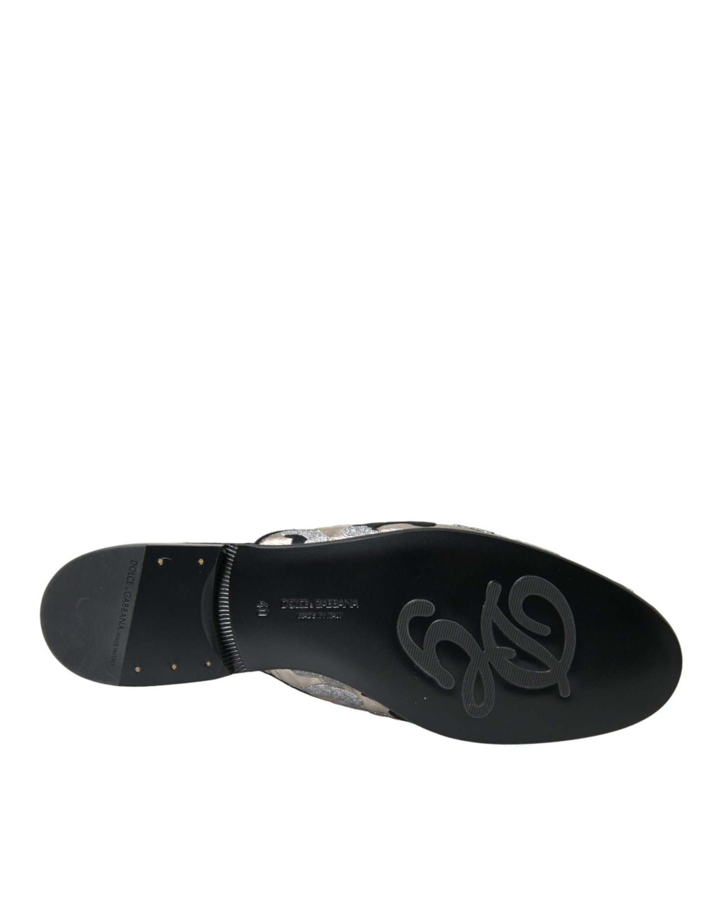 Dolce &amp; Gabbana Gray Jacquard Crystal Mule Flat Sandals Shoes