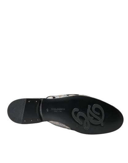 Dolce &amp; Gabbana Gray Jacquard Crystal Mule Flat Sandals Shoes