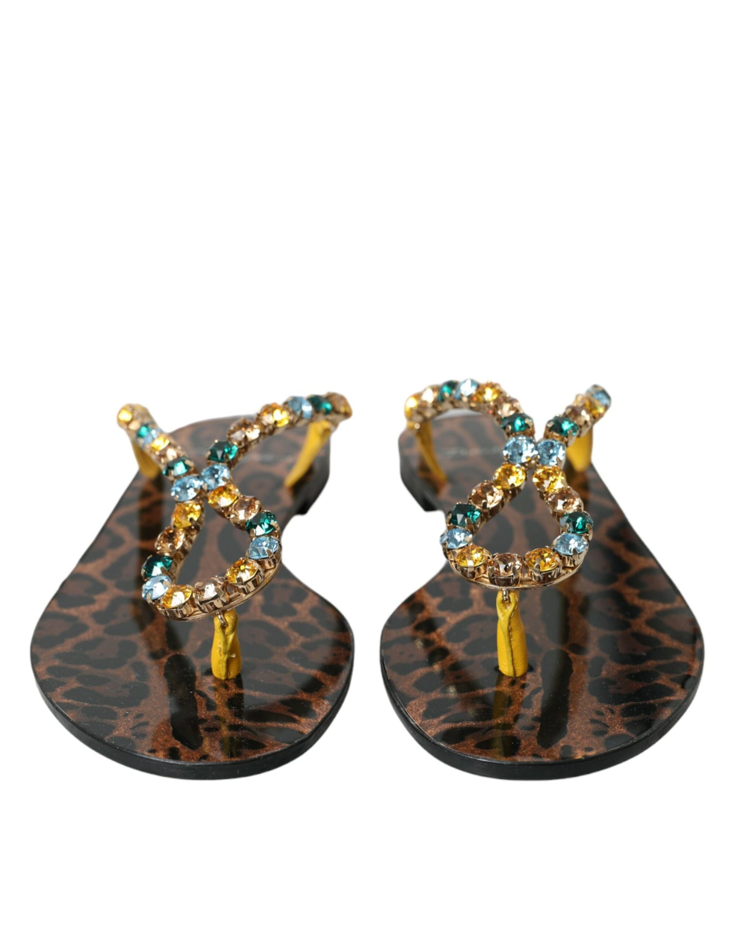 Dolce & Gabbana Mustard Crystal Calf Leather Beachwear Shoes by Dolce & Gabbana