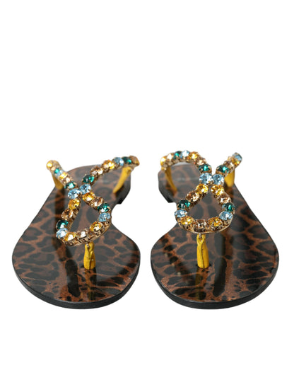 Dolce & Gabbana Mustard Crystal Calf Leather Beachwear Shoes by Dolce & Gabbana