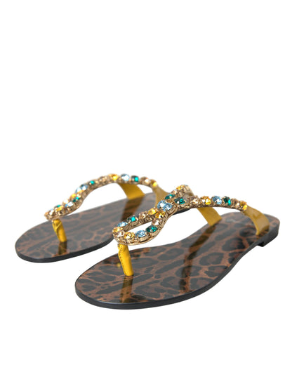 Dolce & Gabbana Mustard Crystal Calf Leather Beachwear Shoes by Dolce & Gabbana