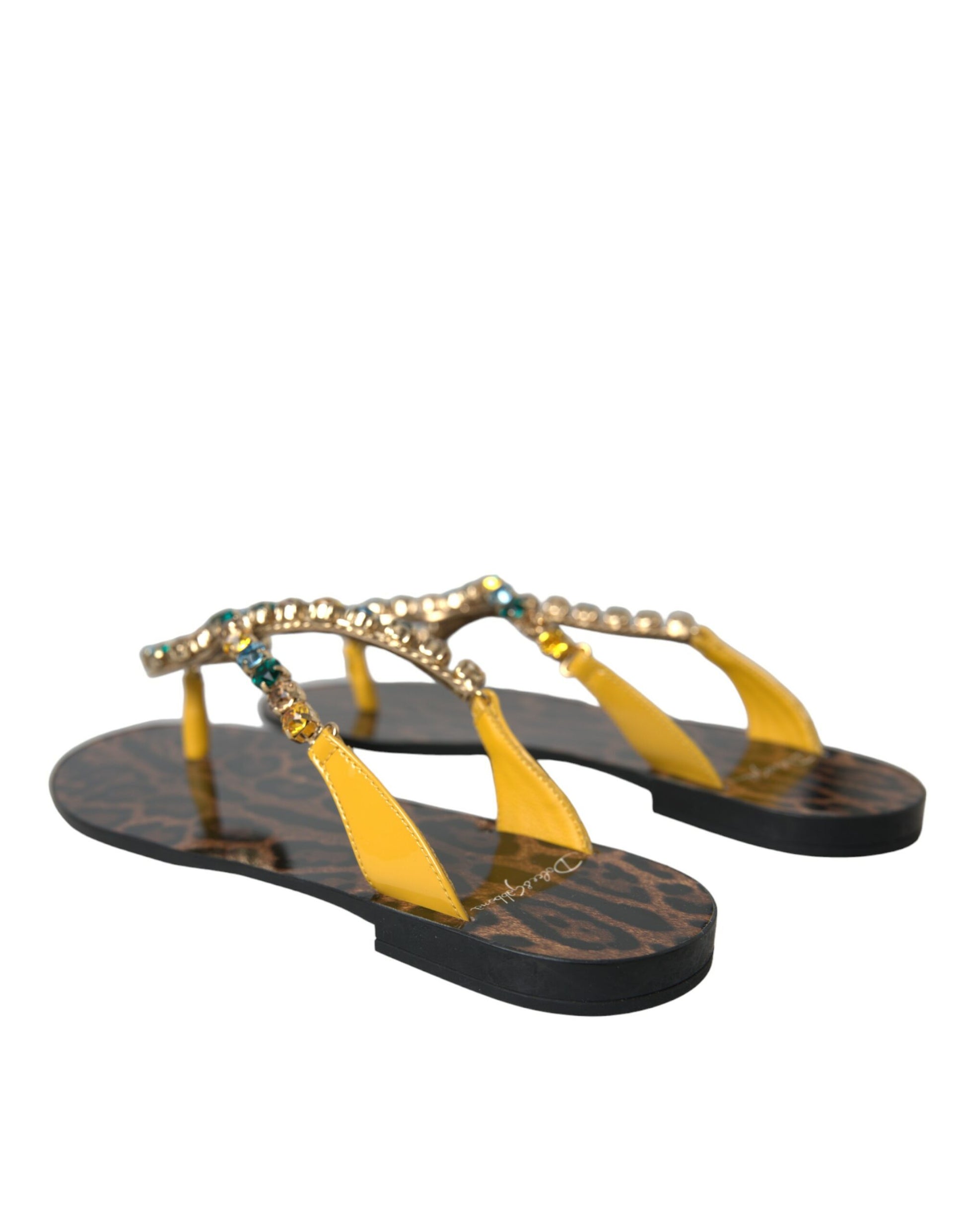 Dolce & Gabbana Mustard Crystal Calf Leather Beachwear Shoes by Dolce & Gabbana