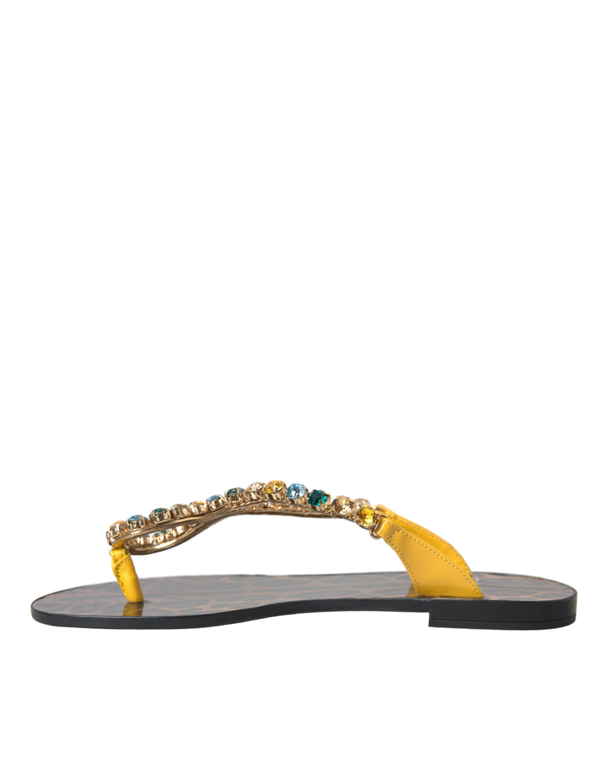 Dolce & Gabbana Mustard Crystal Calf Leather Beachwear Shoes by Dolce & Gabbana