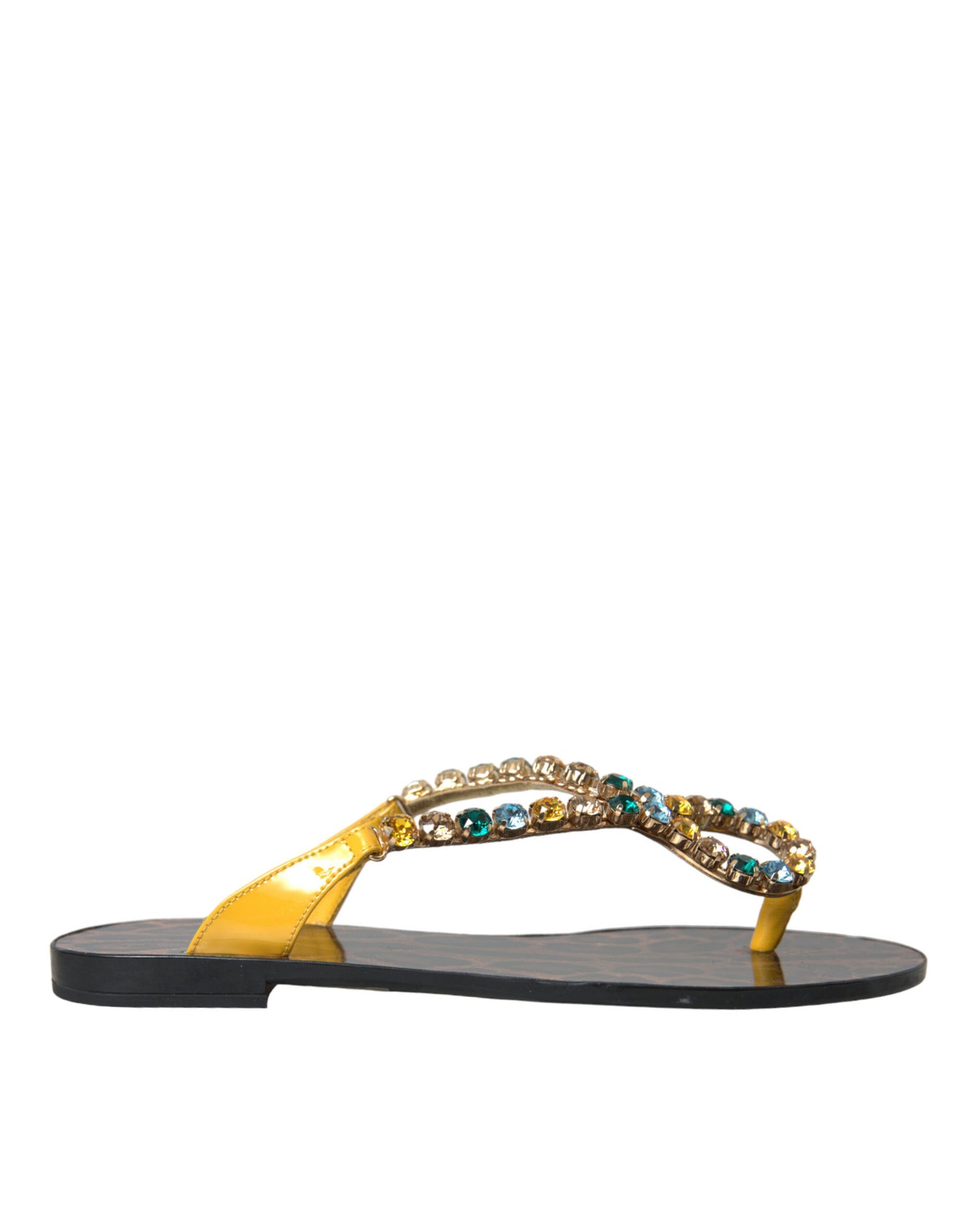 Dolce & Gabbana Mustard Crystal Calf Leather Beachwear Shoes by Dolce & Gabbana