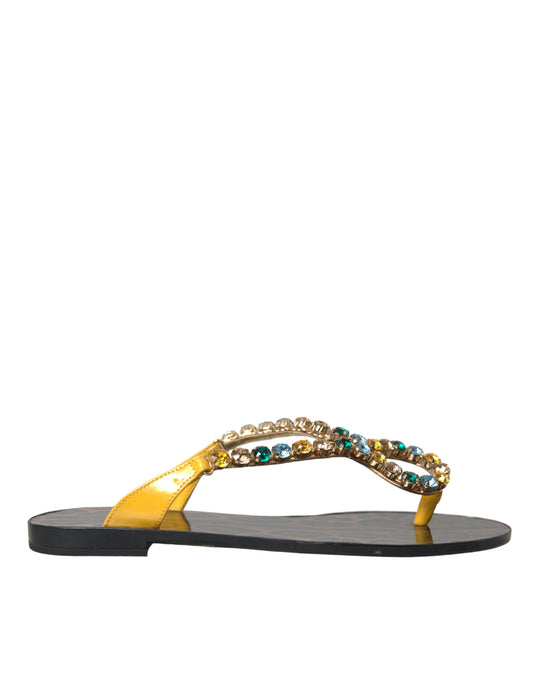 Dolce & Gabbana Mustard Crystal Calf Leather Beachwear Shoes by Dolce & Gabbana