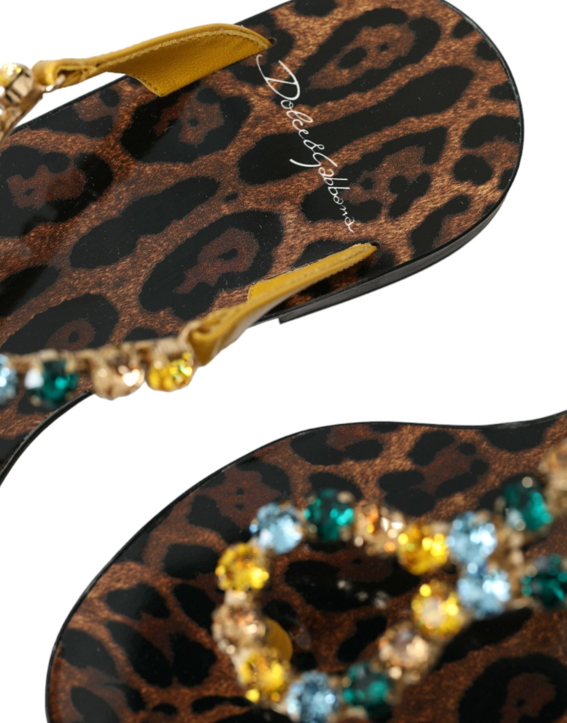 Dolce & Gabbana Mustard Crystal Calf Leather Beachwear Shoes by Dolce & Gabbana
