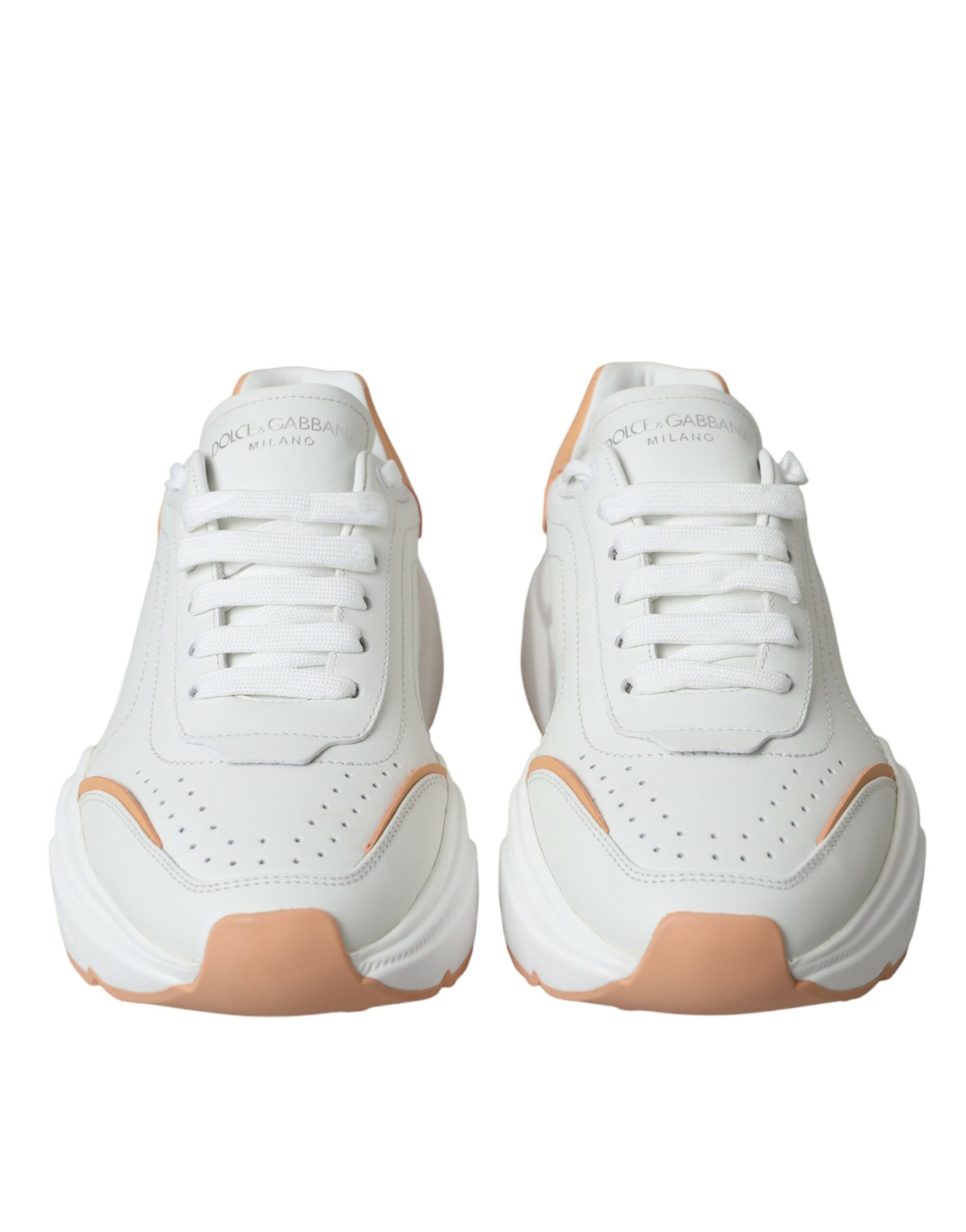 Dolce & Gabbana White Peach DAYMASTER Leather Sneakers Shoes by Dolce & Gabbana