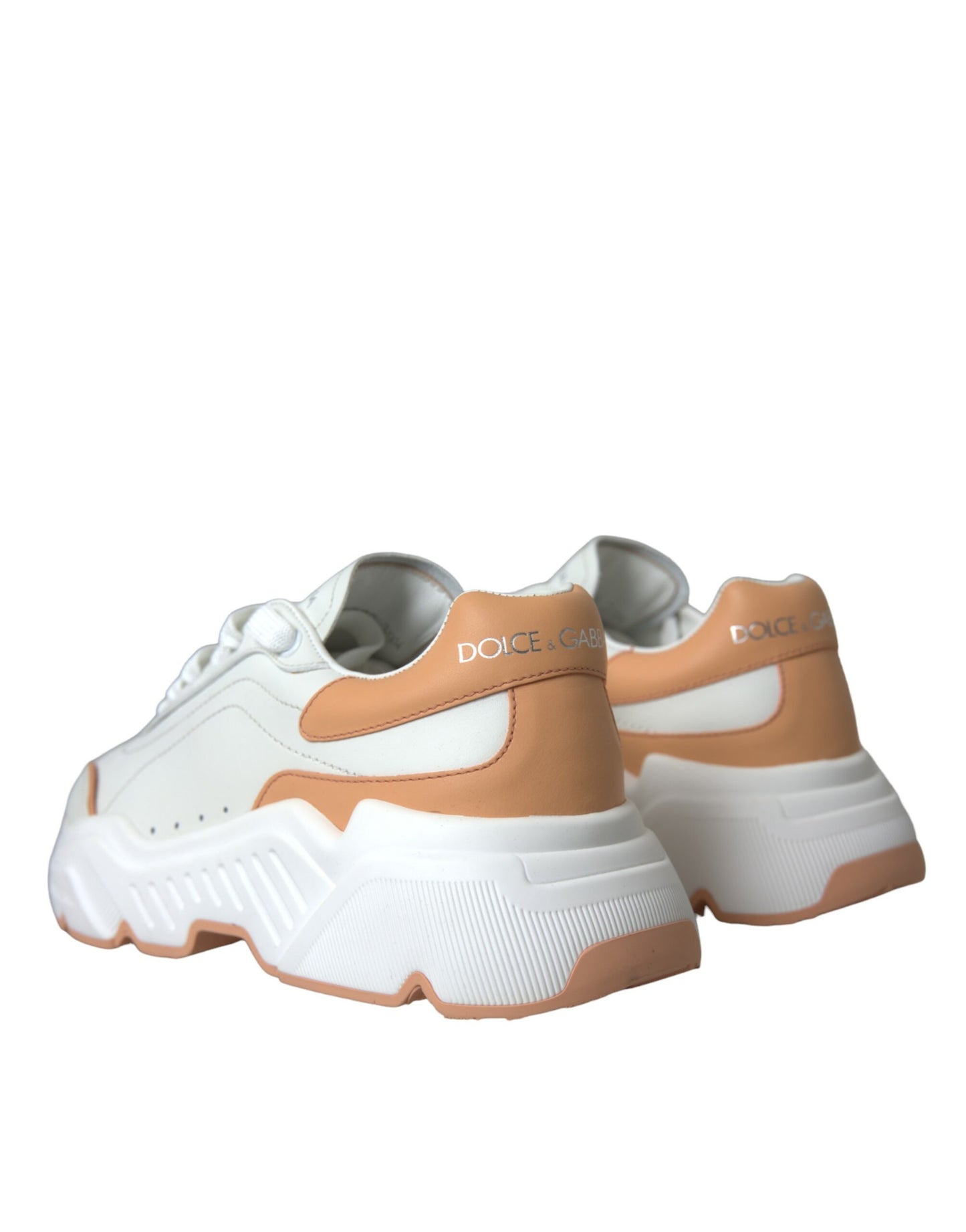 Dolce & Gabbana White Peach DAYMASTER Leather Sneakers Shoes by Dolce & Gabbana