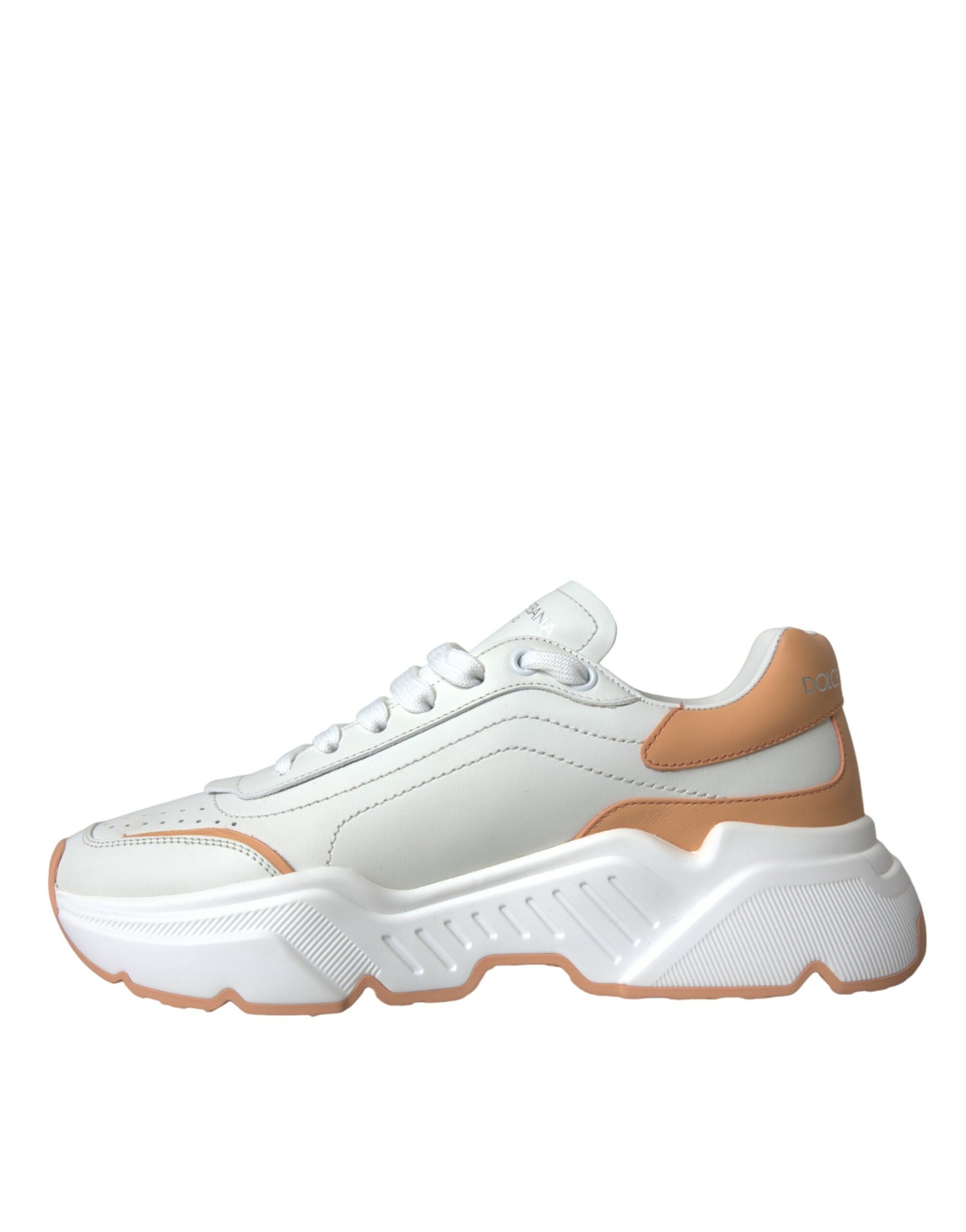 Dolce & Gabbana White Peach DAYMASTER Leather Sneakers Shoes by Dolce & Gabbana