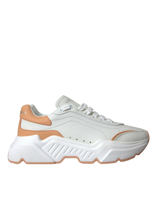 Dolce & Gabbana White Peach DAYMASTER Leather Sneakers Shoes by Dolce & Gabbana