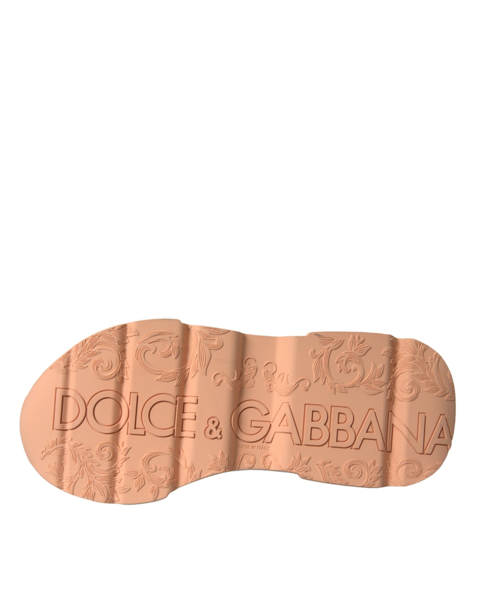 Dolce & Gabbana White Peach DAYMASTER Leather Sneakers Shoes by Dolce & Gabbana