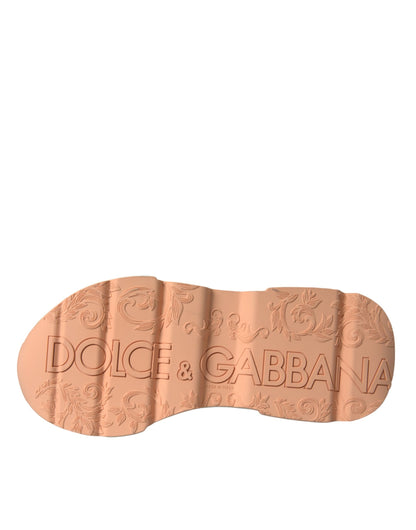 Dolce & Gabbana White Peach DAYMASTER Leather Sneakers Shoes by Dolce & Gabbana