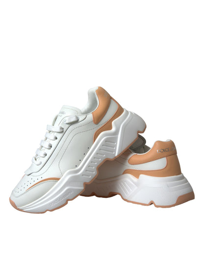 Dolce & Gabbana White Peach DAYMASTER Leather Sneakers Shoes by Dolce & Gabbana
