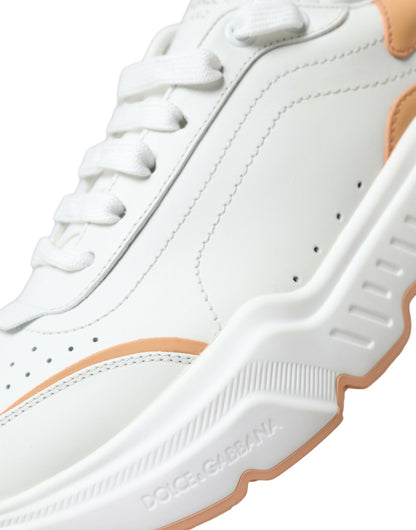 Dolce & Gabbana White Peach DAYMASTER Leather Sneakers Shoes by Dolce & Gabbana