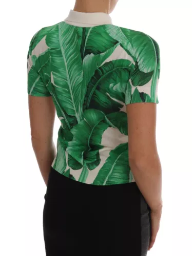 Dolce & Gabbana Green Banana Print Silk Polo T-shirt by Dolce & Gabbana