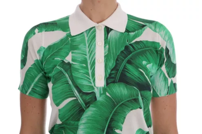 Dolce & Gabbana Green Banana Print Silk Polo T-shirt by Dolce & Gabbana