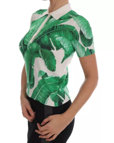 Dolce & Gabbana Green Banana Print Silk Polo T-shirt by Dolce & Gabbana