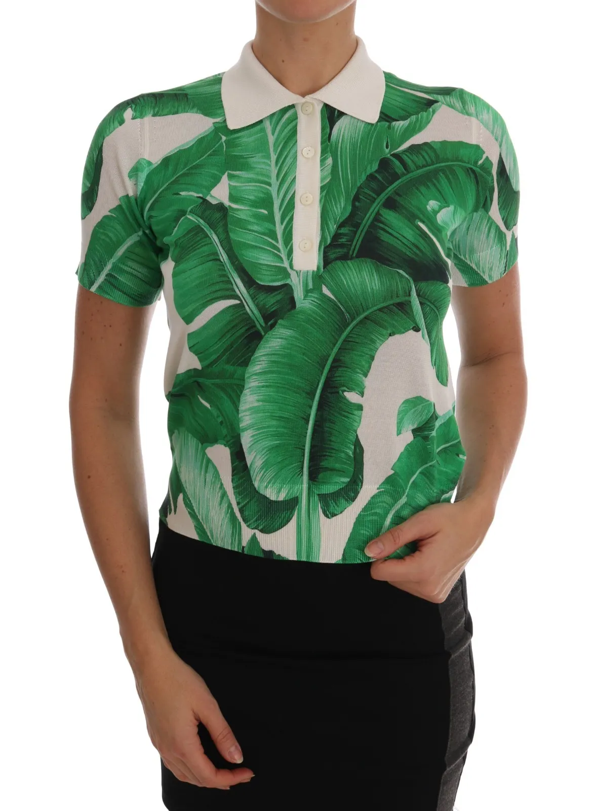 Dolce & Gabbana Green Banana Print Silk Polo T-shirt by Dolce & Gabbana