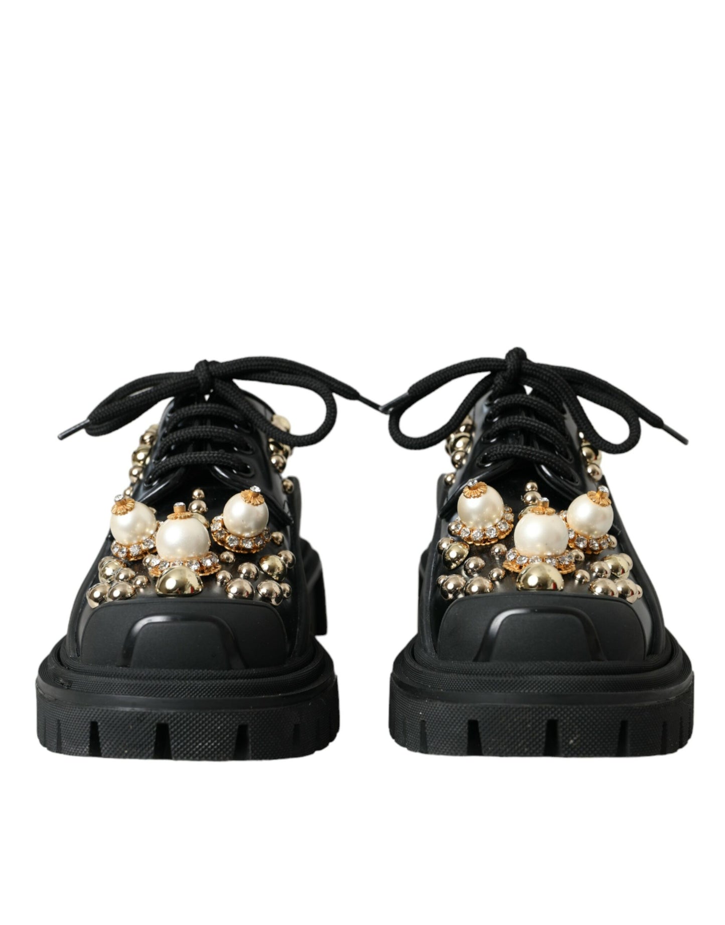 Chaussures de randonnée en cuir noir Dolce &amp; Gabbana à ornements