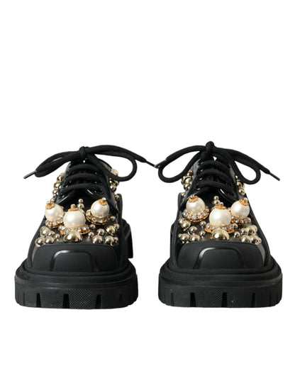 Chaussures de randonnée en cuir noir Dolce &amp; Gabbana à ornements