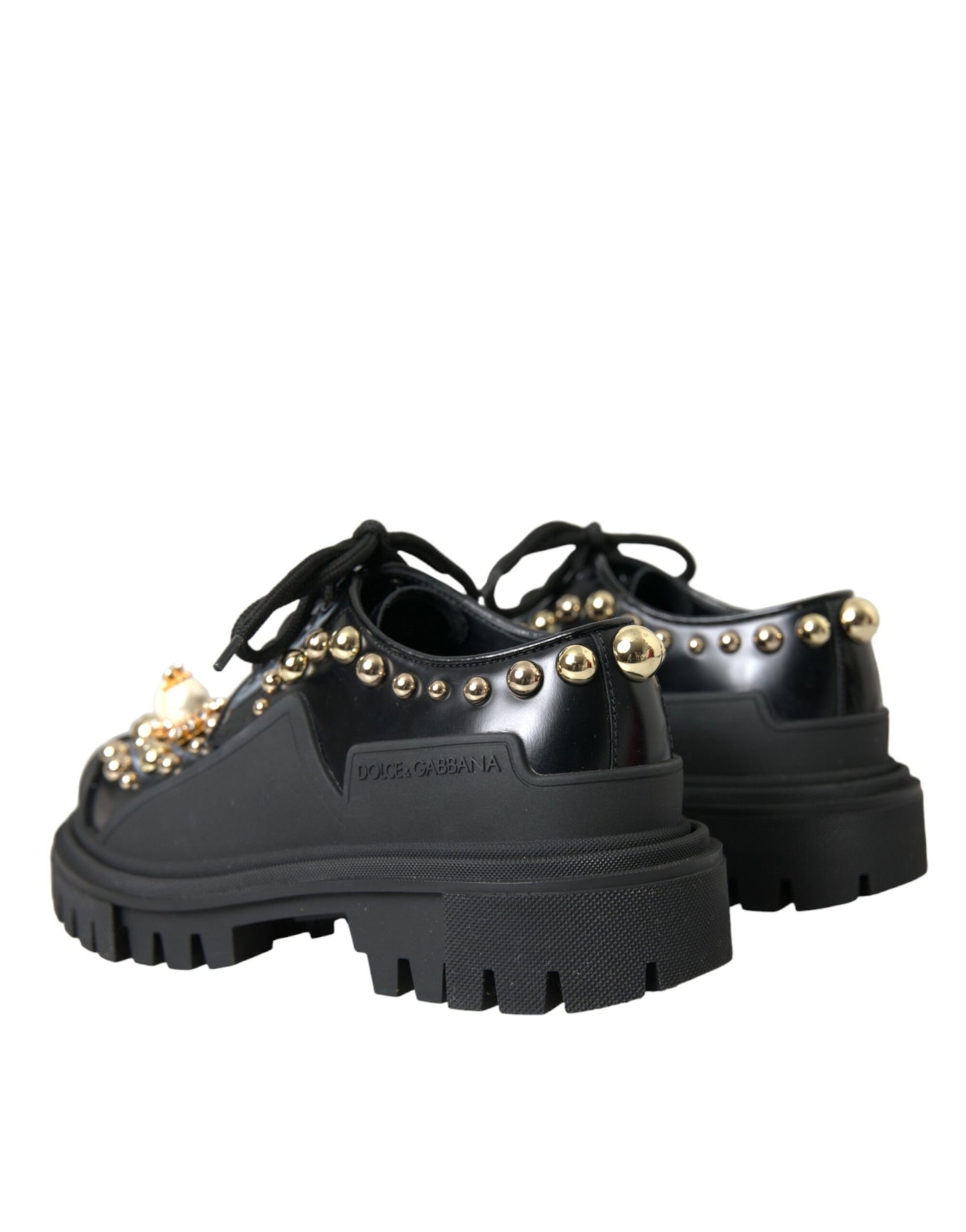 Chaussures de randonnée en cuir noir Dolce &amp; Gabbana à ornements