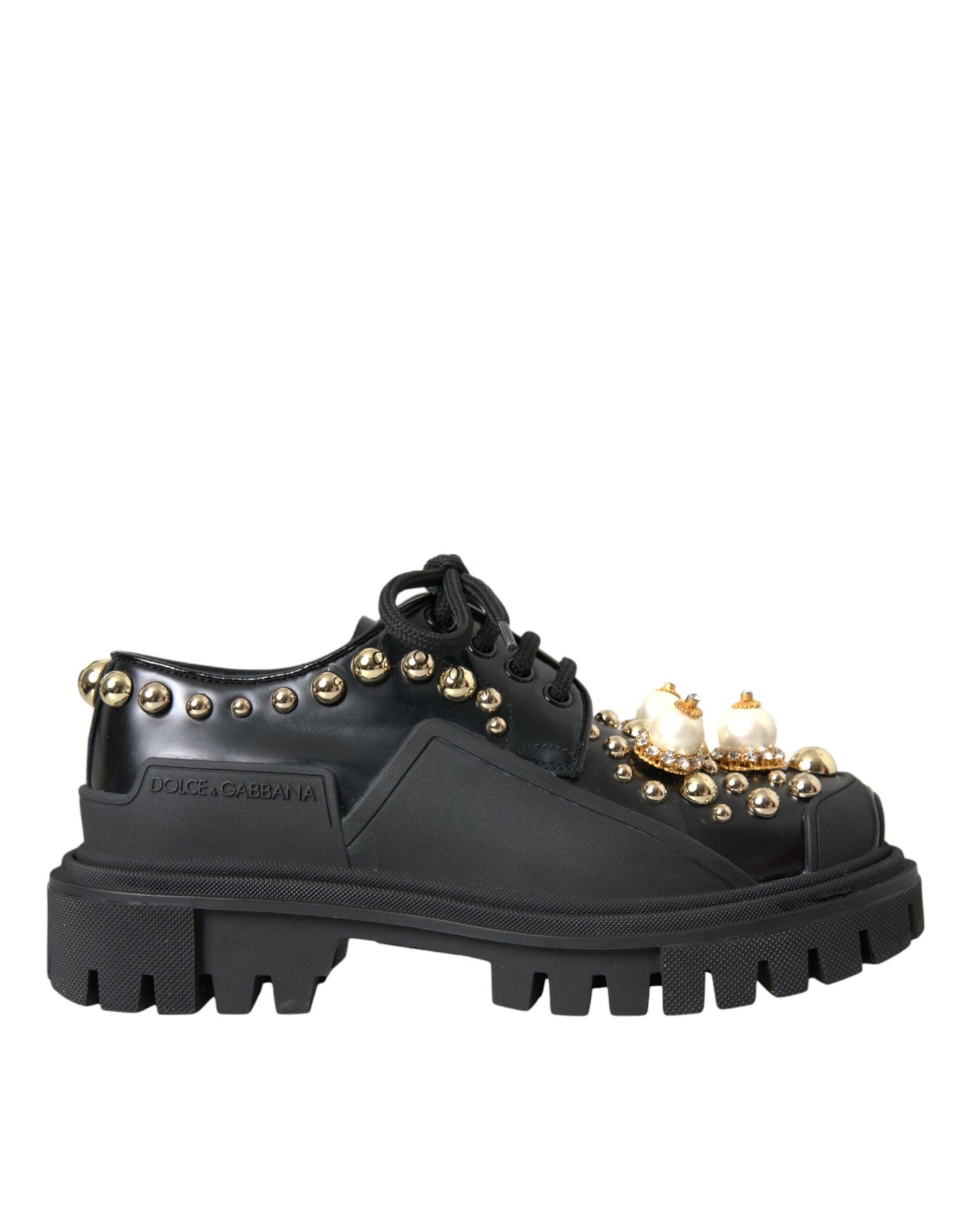 Chaussures de randonnée en cuir noir Dolce &amp; Gabbana à ornements