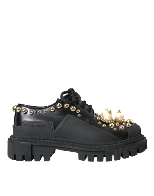 Chaussures de randonnée en cuir noir Dolce &amp; Gabbana à ornements