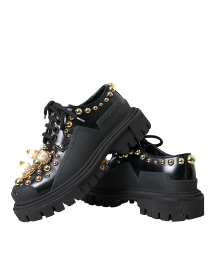 Chaussures de randonnée en cuir noir Dolce &amp; Gabbana à ornements