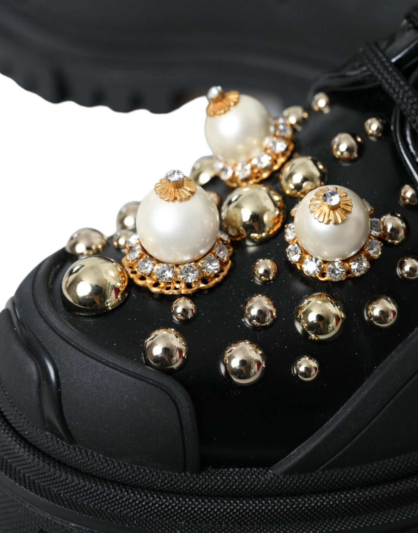 Chaussures de randonnée en cuir noir Dolce &amp; Gabbana à ornements