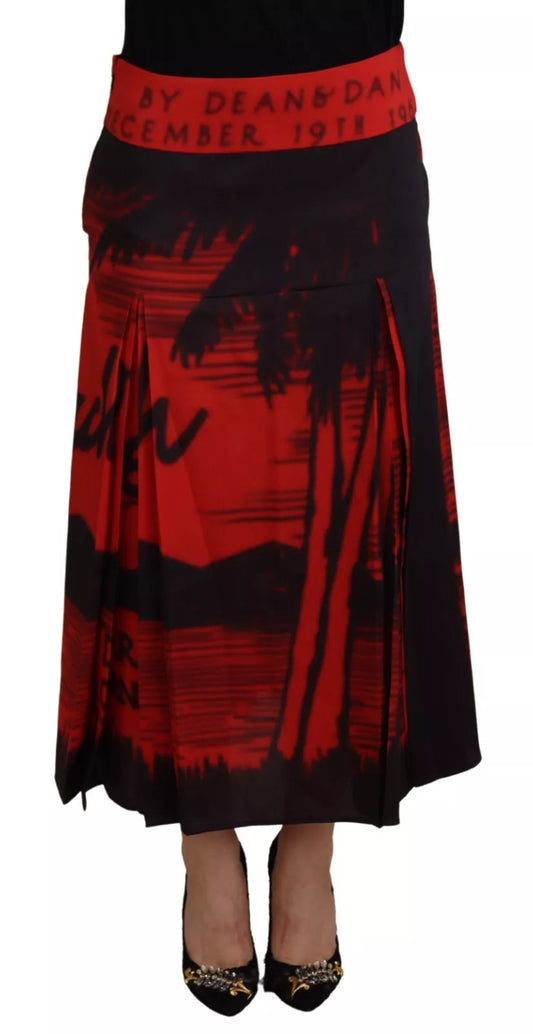 Jupe midi plissée taille haute rouge imprimée Dsquared²