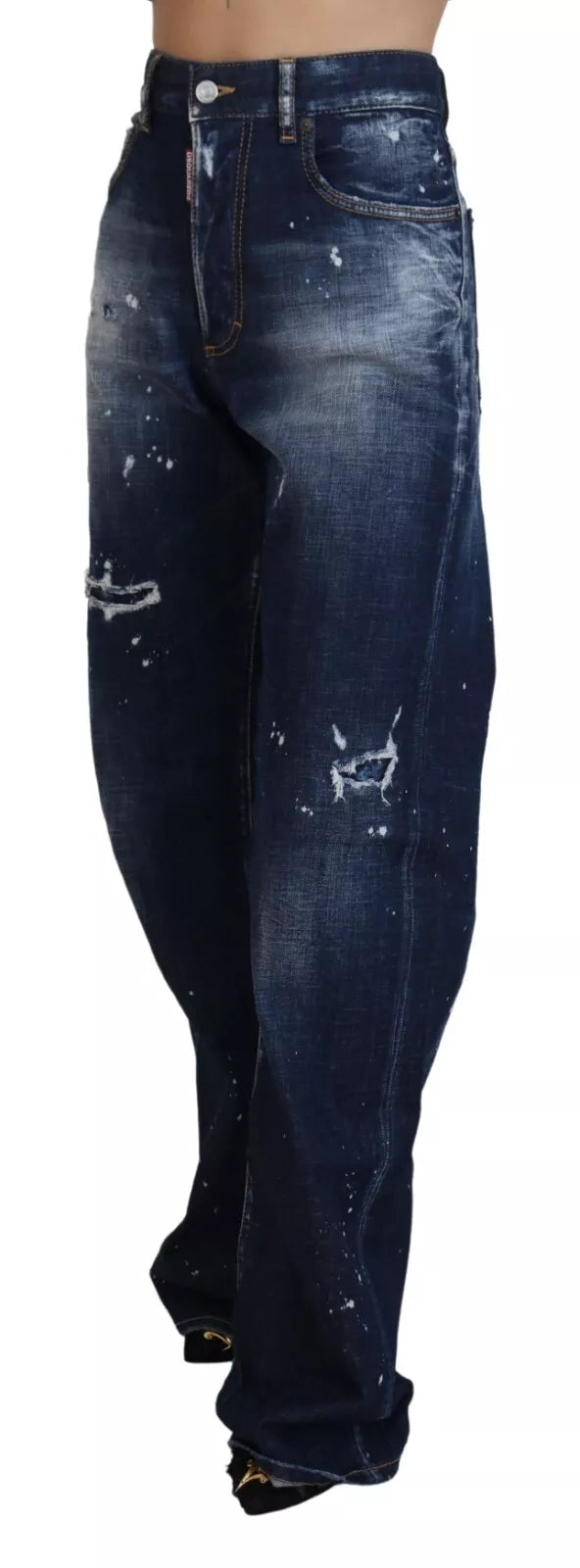 Dsquared² Blue High Waist Tattered Denim Jeans San Diego by Dsquared²