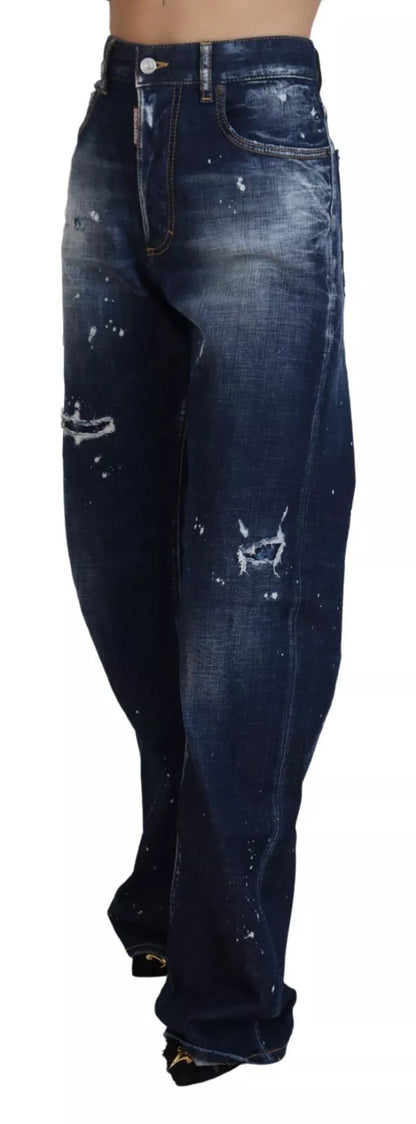 Dsquared² Blue High Waist Tattered Denim Jeans San Diego by Dsquared²