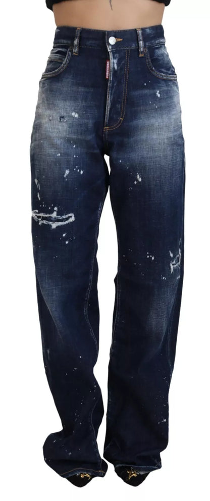 Dsquared² Blue High Waist Tattered Denim Jeans San Diego by Dsquared²