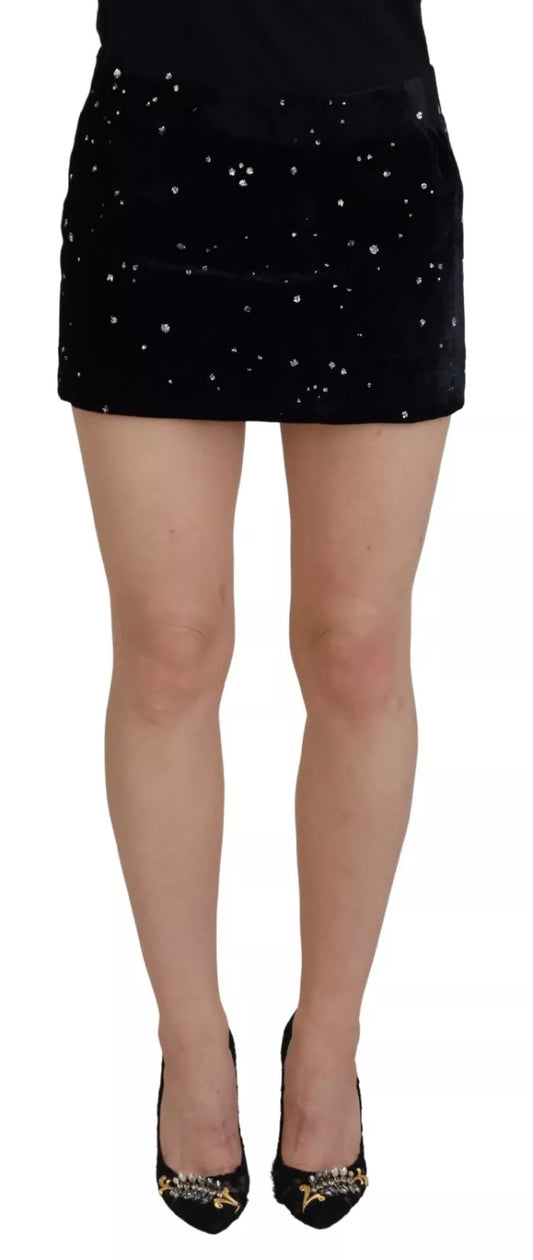 Mini-jupe trapèze taille moyenne noire à ornements Dsquared²