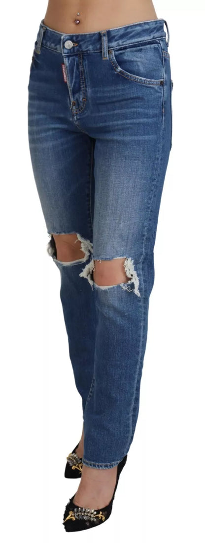 Dsquared² Cool Girl Blue Distressed Mid Waist Denim Jeans by Dsquared²