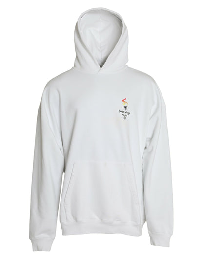 Pull-over à capuche en coton blanc avec logo Balenciaga