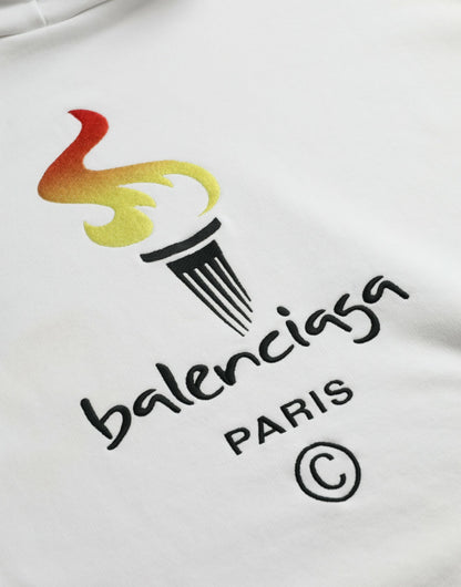 Pull-over à capuche en coton blanc avec logo Balenciaga