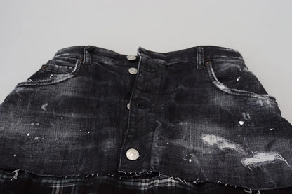 Mini-jupe trapèze taille haute en jean noir à carreaux Dsquared²