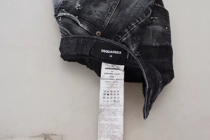 Mini-jupe trapèze taille haute en jean noir à carreaux Dsquared²