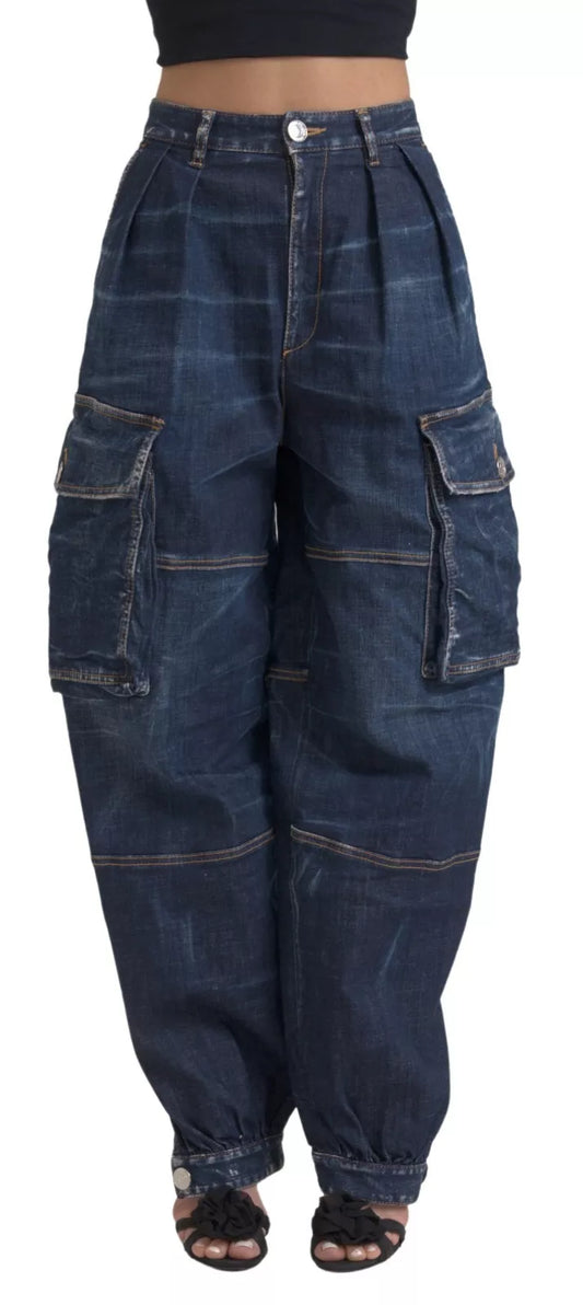 Dsquared² Blue High Waist Cotton Cargo Baggy Denim Jeans by Dsquared²