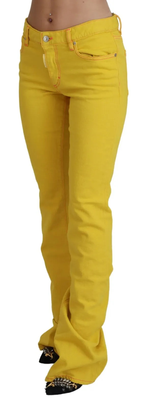 Dsquared² Yellow Cotton Mid Waist Flare Denim Trouser Jeans by Dsquared²