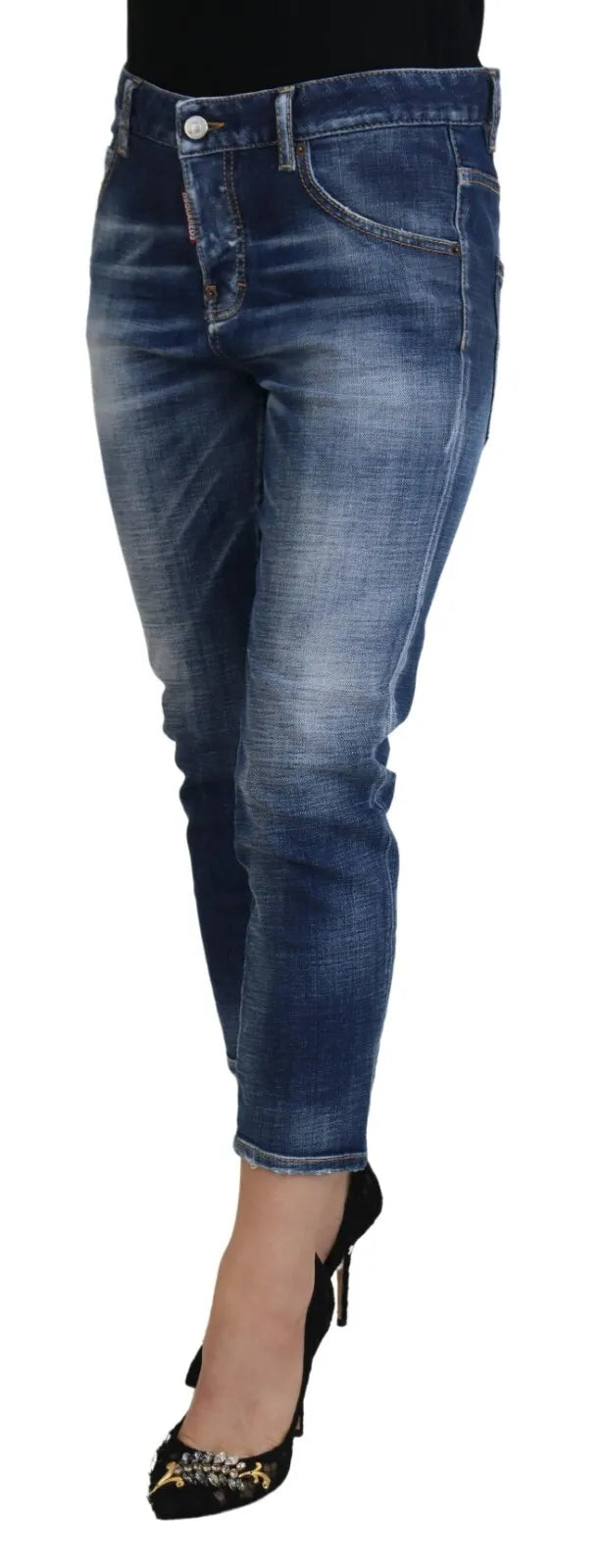 Dsquared² Blue Cotton Mid Waist Cropped Denim Jeans Cool Girl by Dsquared²