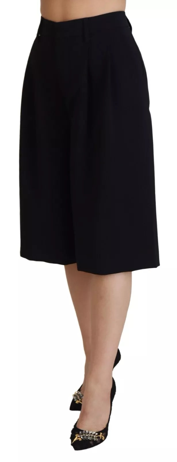 Dsquared² Black High Waist Wide Leg Cropped Trouser Pants by Dsquared²