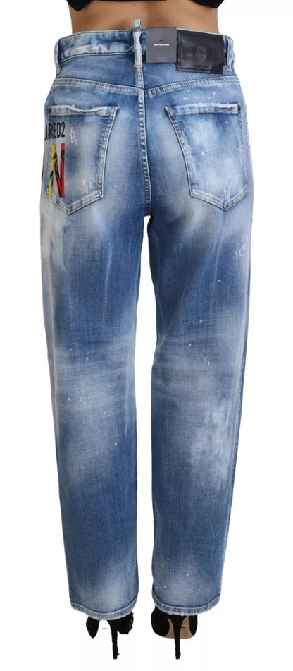 Dsquared² Blue Icon High Waist Straight Denim Jeans Boston by Dsquared²